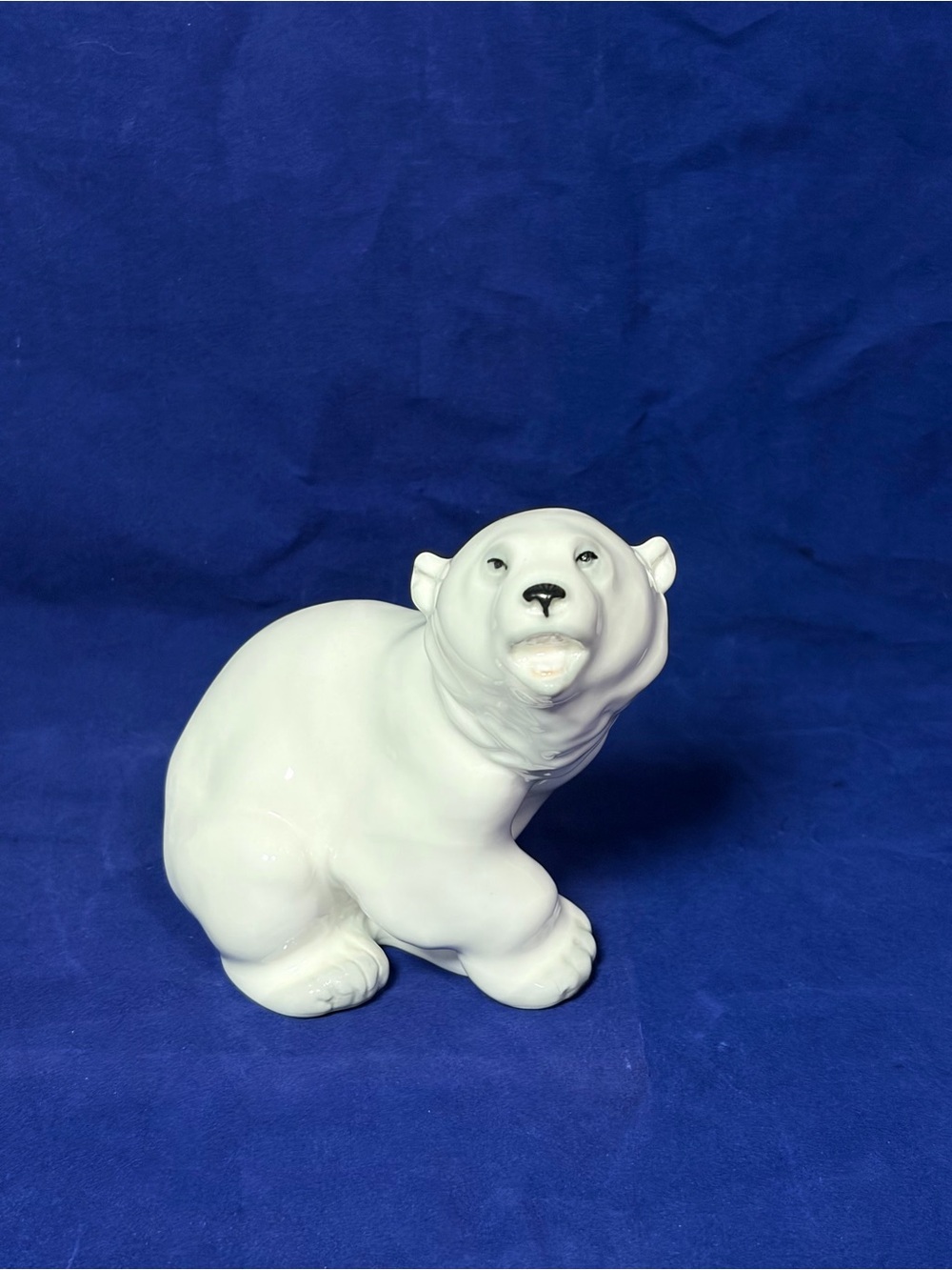 Polar Bear Figurine, Vintage Lomonosov Russia, LFZ Made  USSR, Porcelain Seated